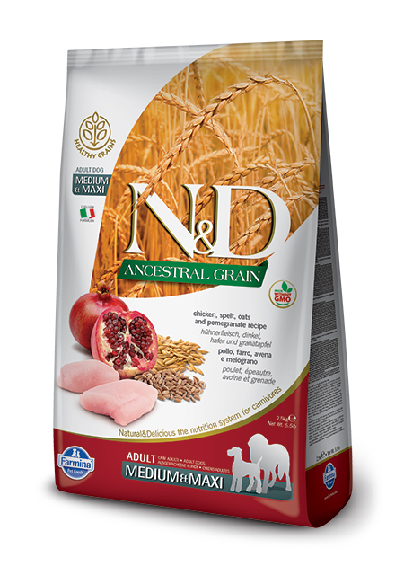 N&D Ancestral Grain canine - Chicken & Pomegranate Adult Medium & Maxi-01