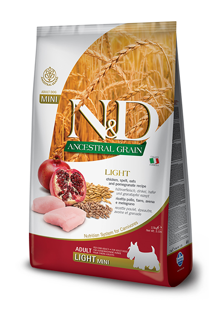 N&D Ancestral Grain canine - Chicken & Pomegranate Light Mini-01